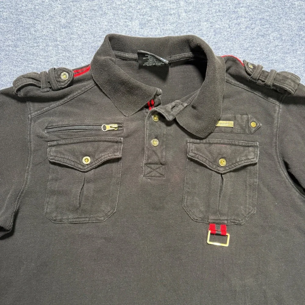 Southpole Black Utility Polo Shirt Tactical Streetwear Cargo Pockets M Grunge